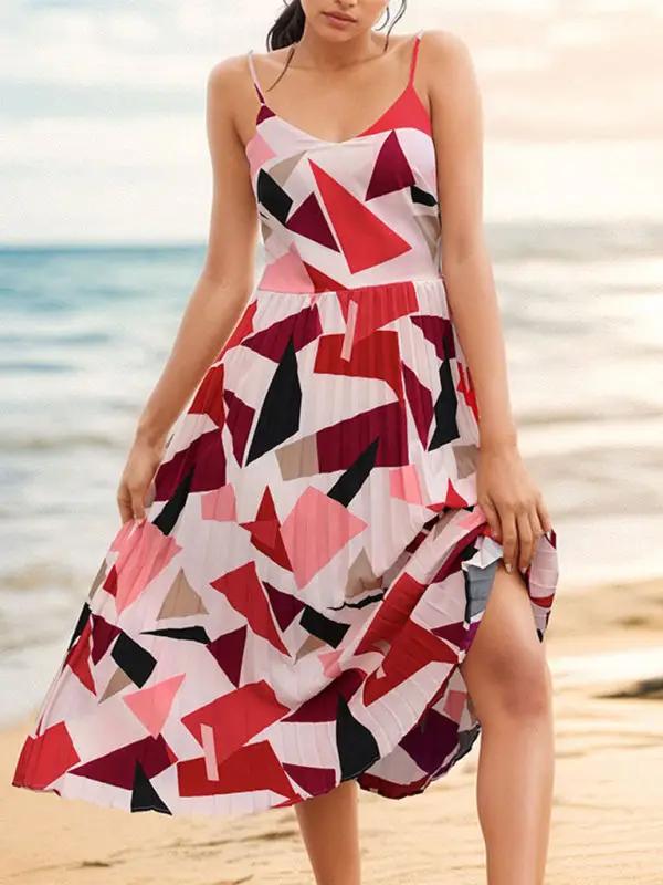 A-line midi dress with geometric pattern on sand