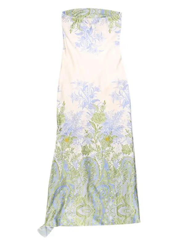 Full view of elegant mesh printed tube top dress