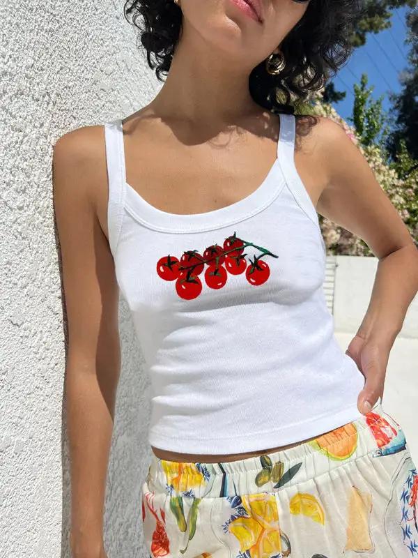 White camisole with tomato cluster print design