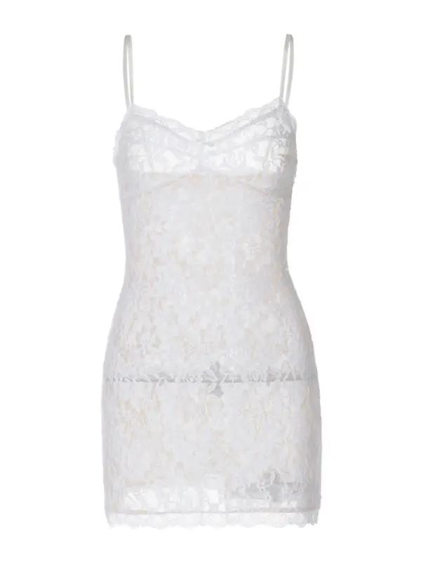 Lace see-through dress with hollow straps on display