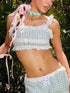 Plaid underwear sexy pajamas with lace trim in garden setting