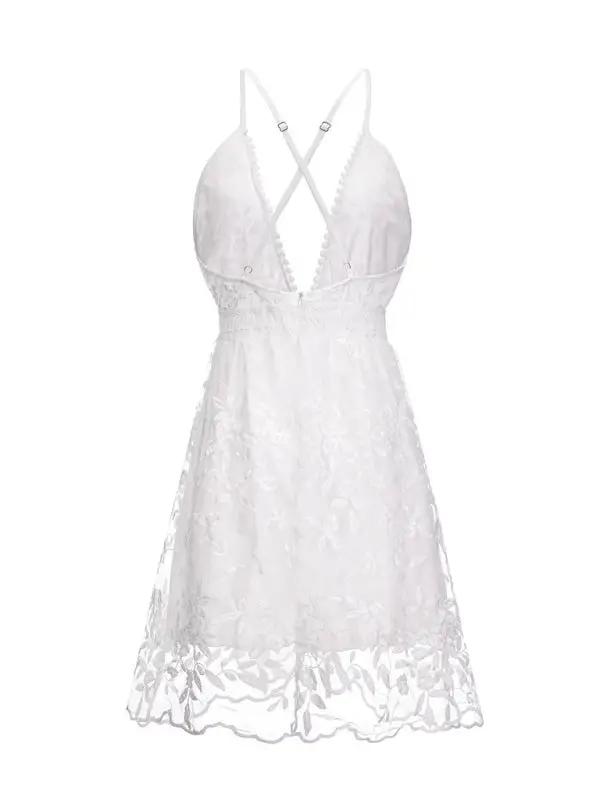 Back view of sexy deep V-neck backless lace dress