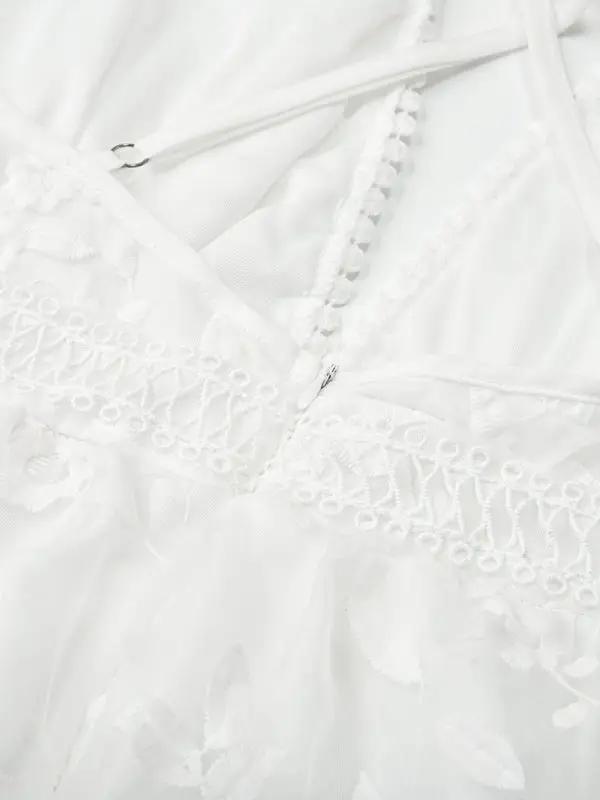 Detail of lace dress with intricate stitching