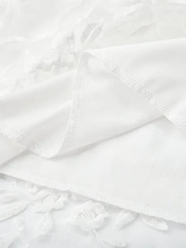 Close-up of white lace fabric texture