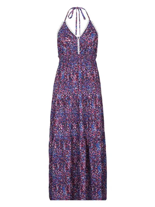 Printed holiday style suspender dress front view