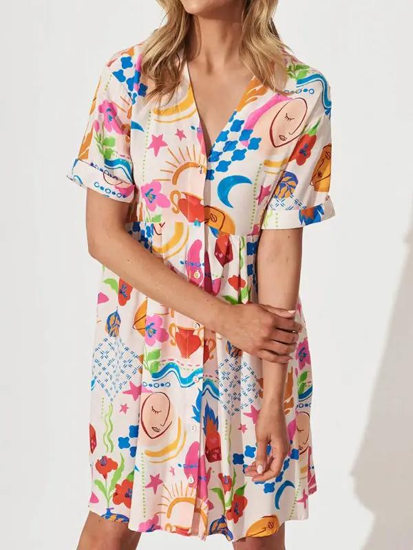 Close-up of colorful single breasted holiday dress