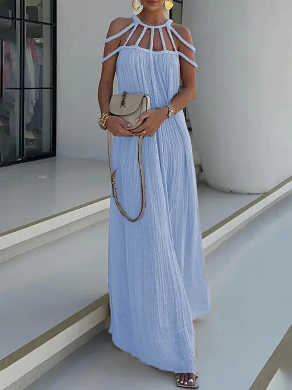 Light blue casual drawstring holiday loose fashion dress