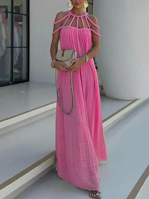 Pink casual drawstring holiday loose fashion dress