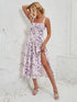 Purple floral long dress with side slit