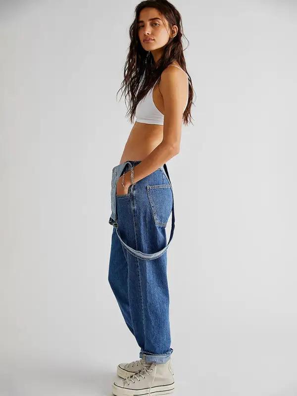 Loose denim overalls with relaxed fit