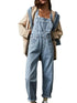 Light blue denim overalls with layered outfit