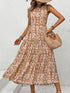 Sleeveless printed dress with hollow splicing design