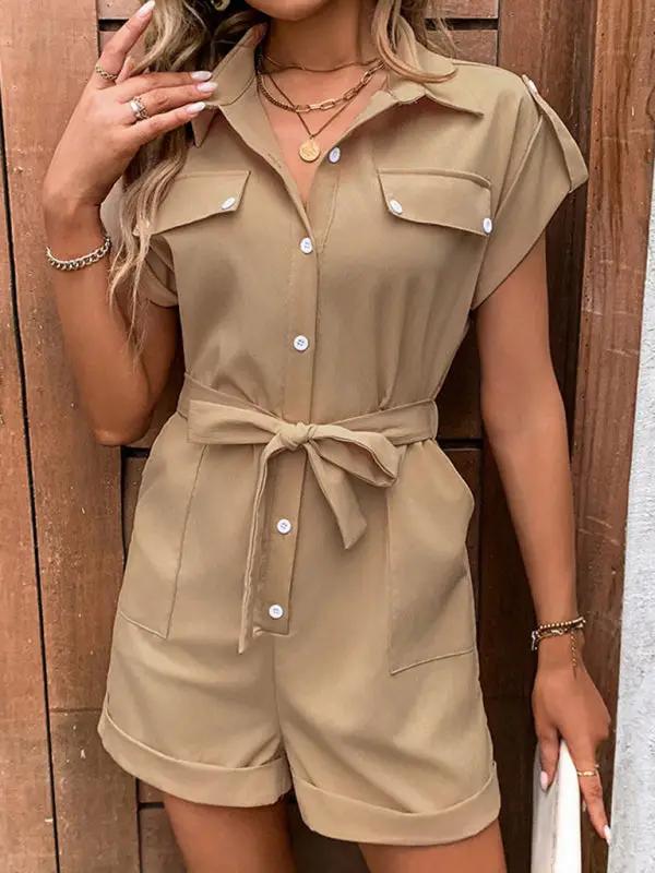 Stylish beige jumpsuit with button details