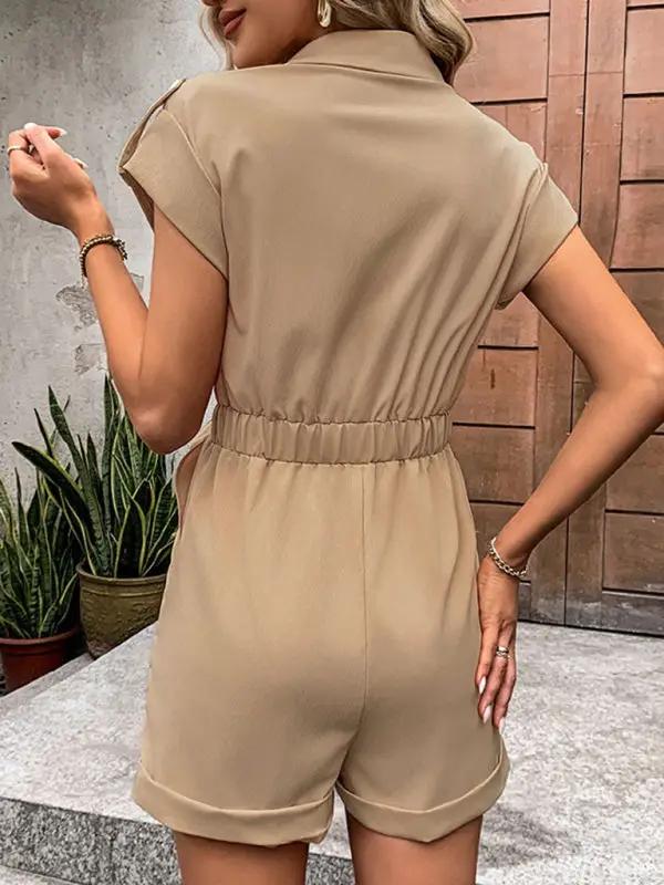 Back view of beige high waist jumpsuit