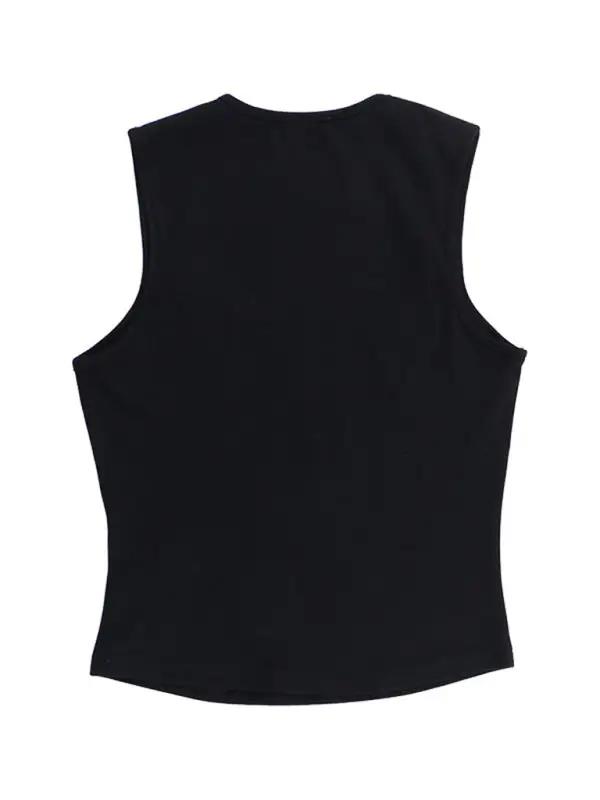 Black casual vest, back view