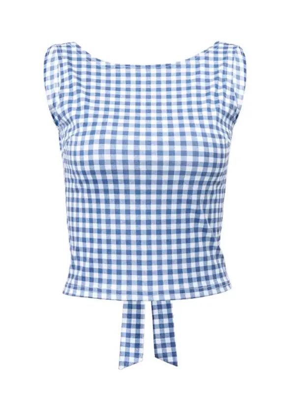 Houndstooth slim vest with bow strap, front display