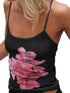 Black vest with pink floral design