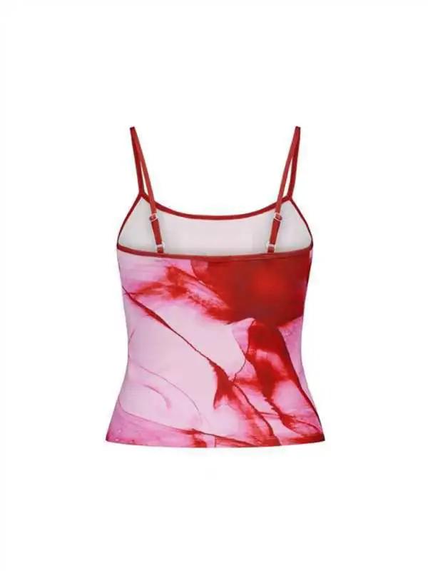 Red and white tie-dye slim vest, back view