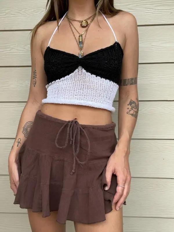 Black and white woolen patchwork vest