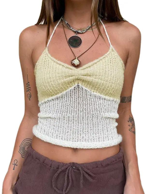 Yellow and white woolen suspender vest