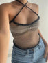 Slim fit contrast color sexy suspender top in black and beige