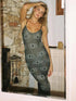 Gray printed suspender dress with floral patterns