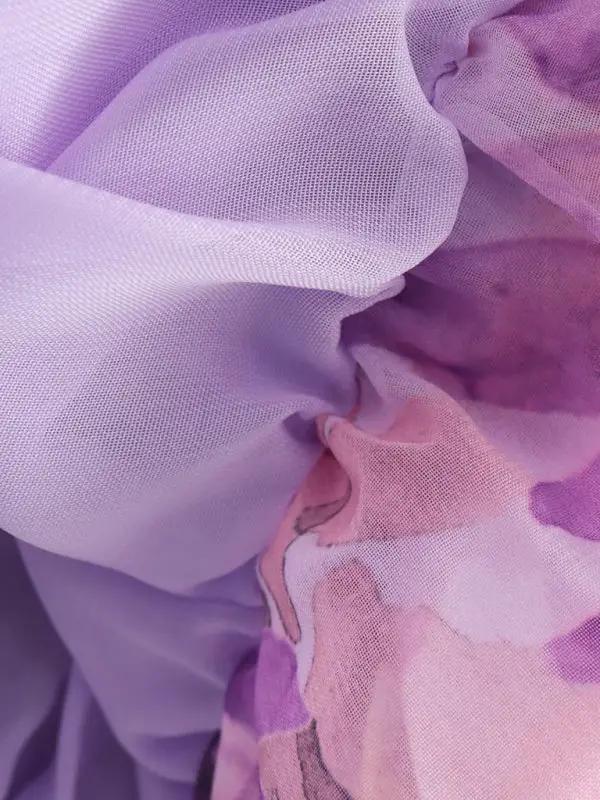 Detailed view of purple flower shirt top fabric texture