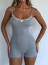 Gray lace U-neck suspender jumpsuit worn by model