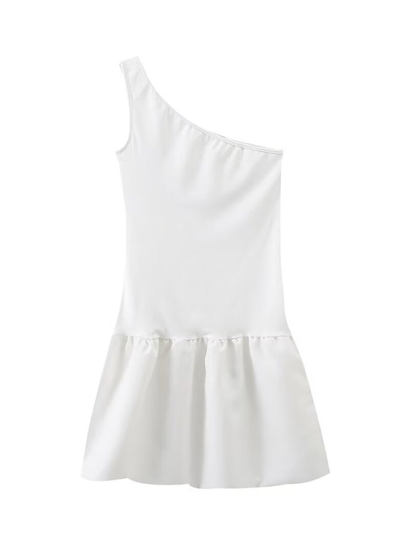 Sexy bauschiger Prinzessinnenrock mit einer Schulter und Patchwork-Minikleid für Damen