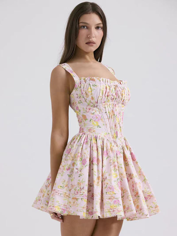 Neues sexy und elegantes Kleid mit Hosenträgern und Blumenmuster