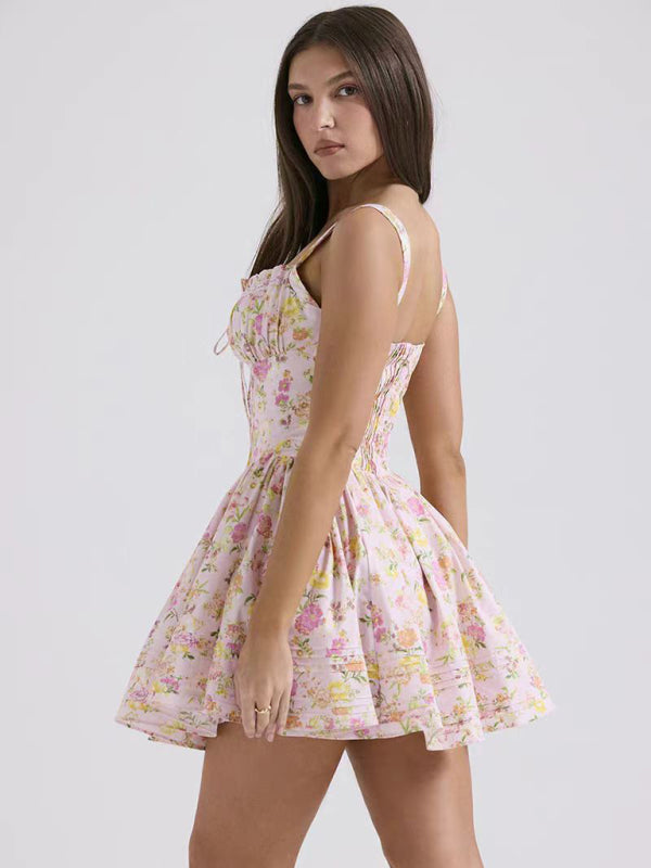Neues sexy und elegantes Kleid mit Hosenträgern und Blumenmuster