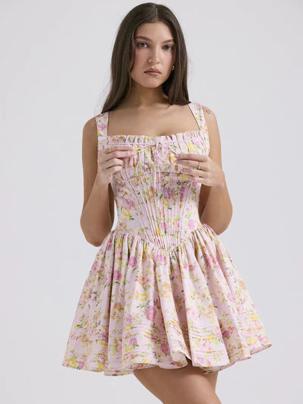 Neues sexy und elegantes Kleid mit Hosenträgern und Blumenmuster