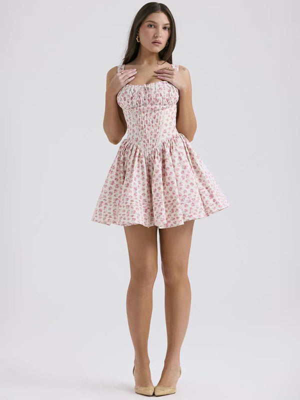 Neues sexy und elegantes Kleid mit Hosenträgern und Blumenmuster
