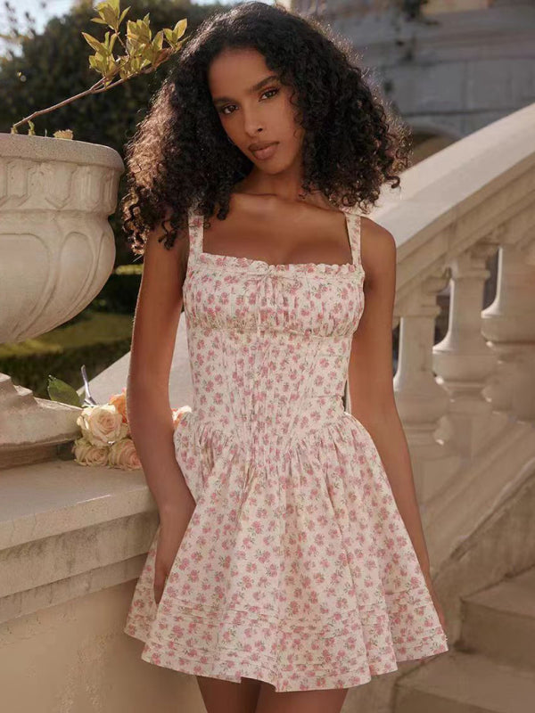 Neues sexy und elegantes Kleid mit Hosenträgern und Blumenmuster