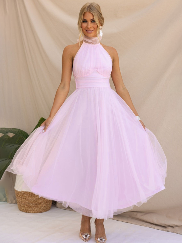 Neues Neckholder-Rollkragenkleid aus Netzstoff