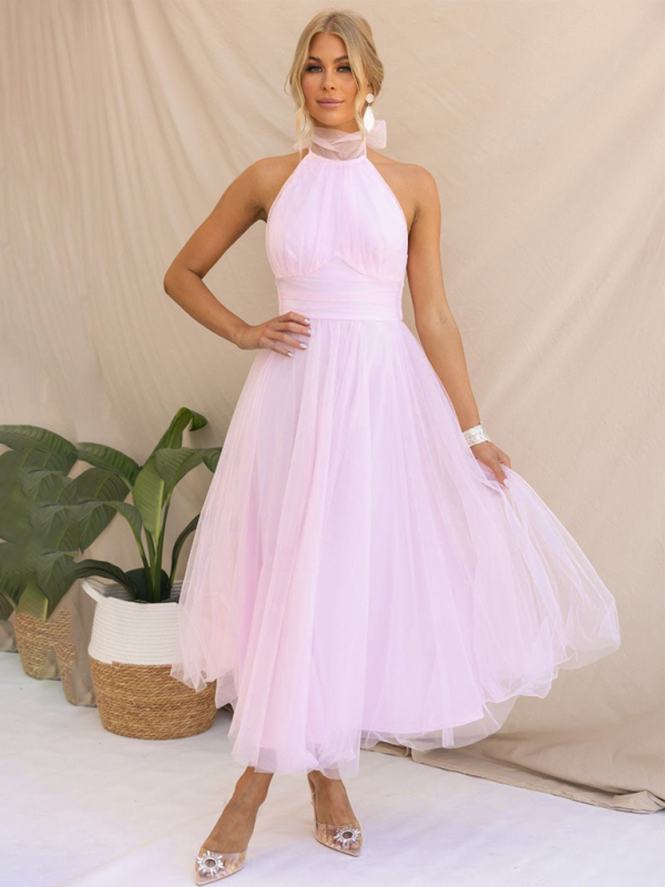 Neues Neckholder-Rollkragenkleid aus Netzstoff