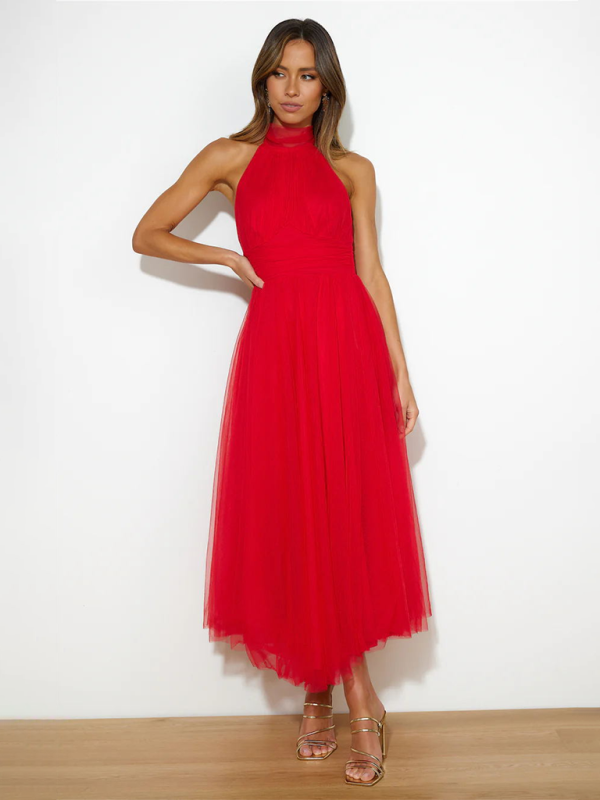 Neues Neckholder-Rollkragenkleid aus Netzstoff