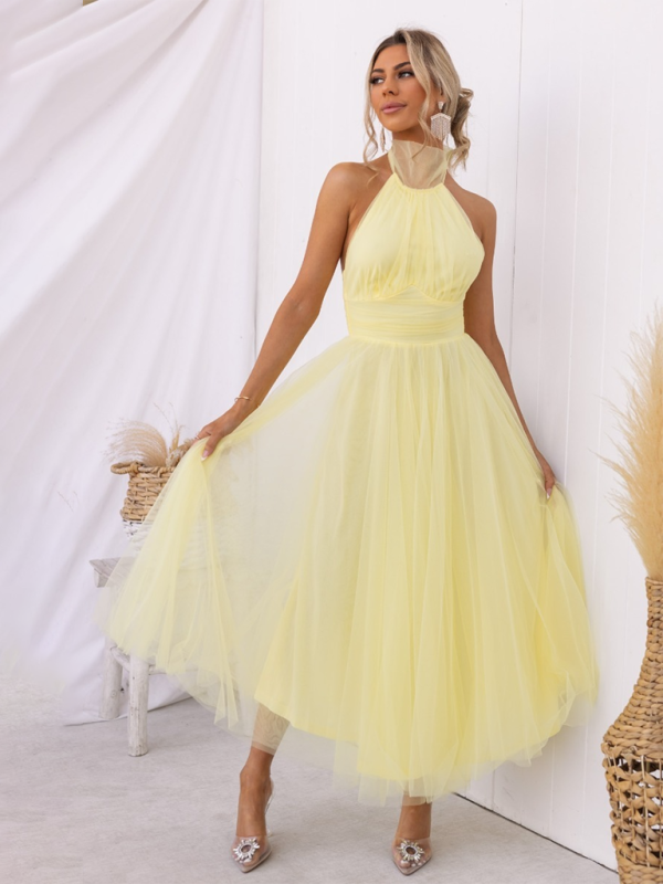 Neues Neckholder-Rollkragenkleid aus Netzstoff