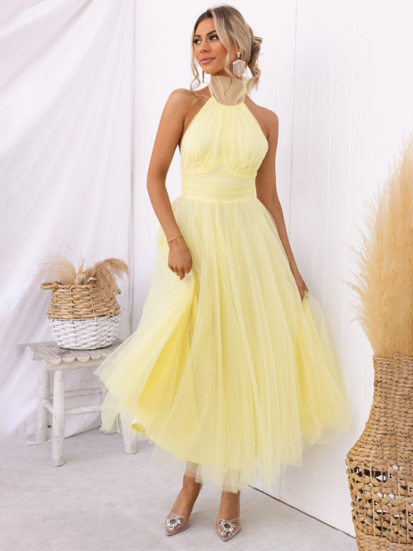 Neues Neckholder-Rollkragenkleid aus Netzstoff