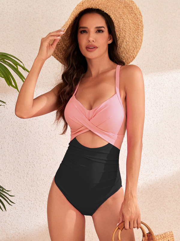 Neuer sexy einfarbiger Badeanzug mit hoher Taille und hohlem Muster