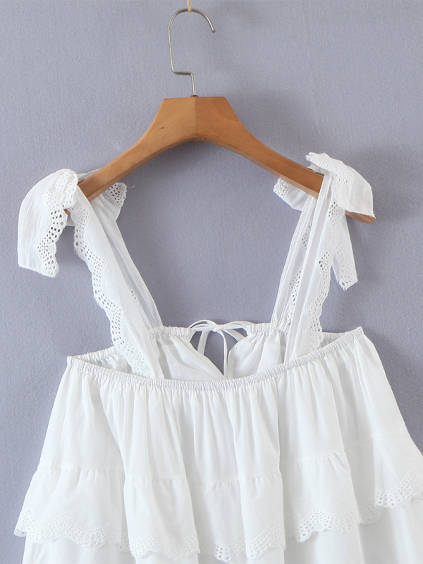 Mode frauen mehrschichtige spitze spleißen kuchen rock elegante kurze hosenträger kleid