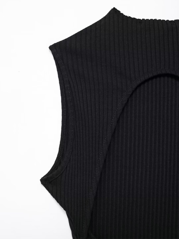 Neues lässiges ärmelloses geripptes Kleid im Ballonschnitt für Damen