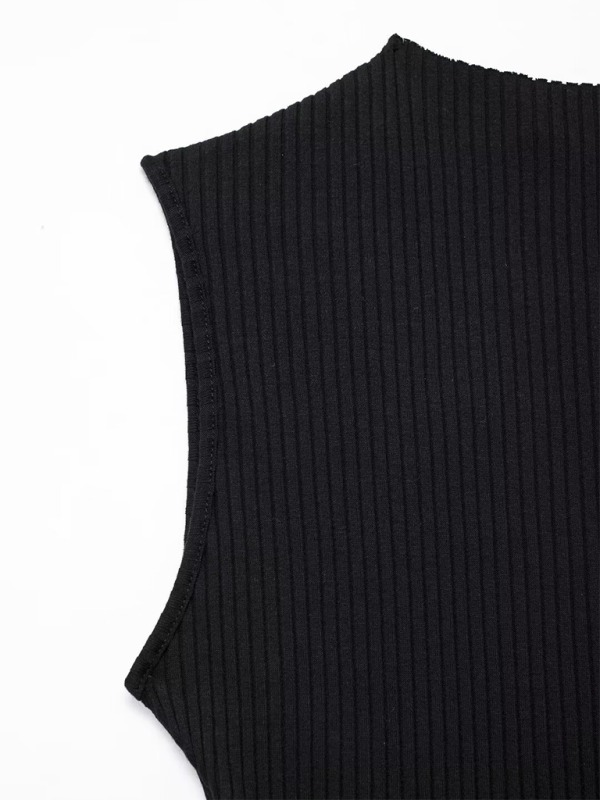 Neues lässiges ärmelloses geripptes Kleid im Ballonschnitt für Damen