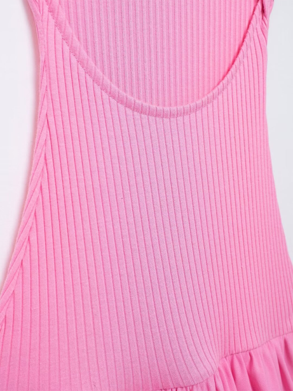 Neues lässiges ärmelloses geripptes Kleid im Ballonschnitt für Damen