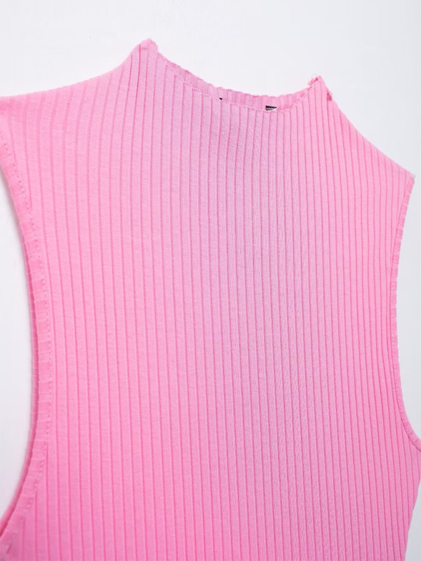 Neues lässiges ärmelloses geripptes Kleid im Ballonschnitt für Damen