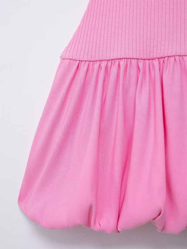 Neues lässiges ärmelloses geripptes Kleid im Ballonschnitt für Damen