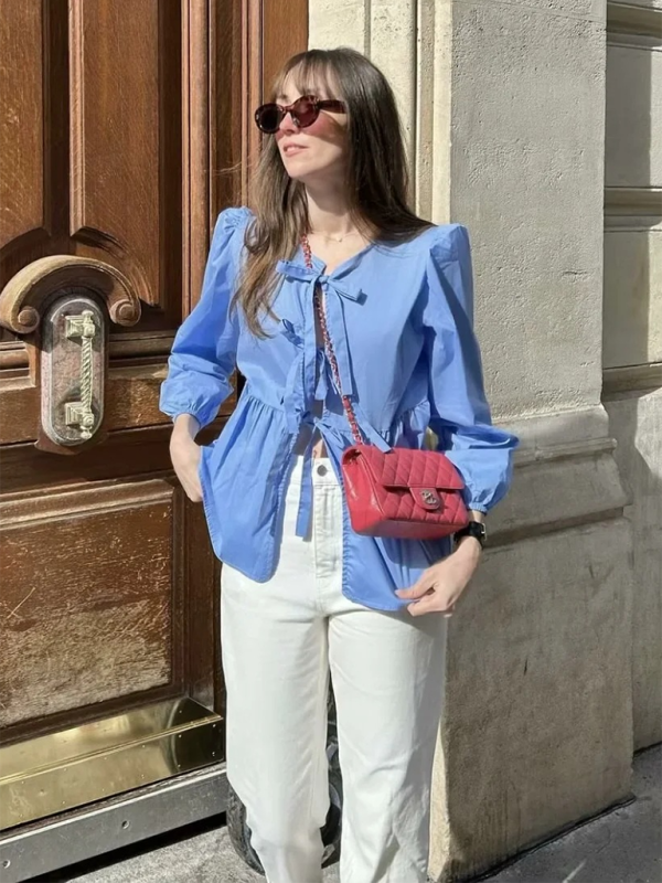 Damen Street Fashion Langarmshirt mit Schleife