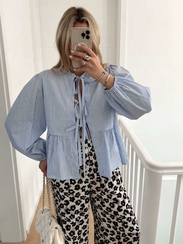 Damen Street Fashion Langarmshirt mit Schleife