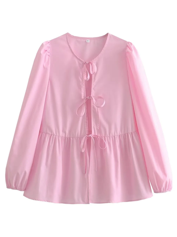 Damen Street Fashion Langarmshirt mit Schleife