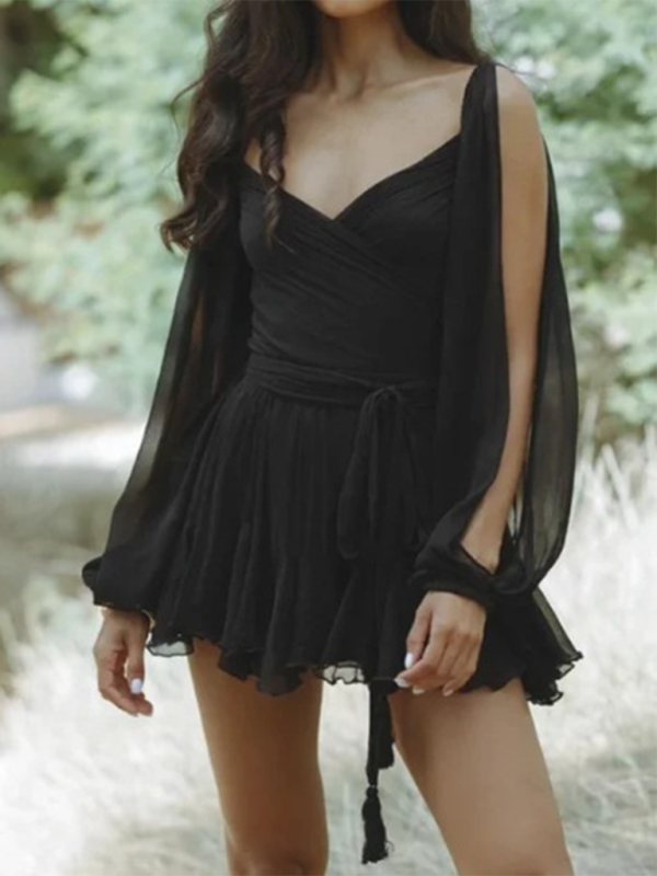 Modisches sexy Kleid mit schulterfreien Ärmeln und V-Ausschnitt